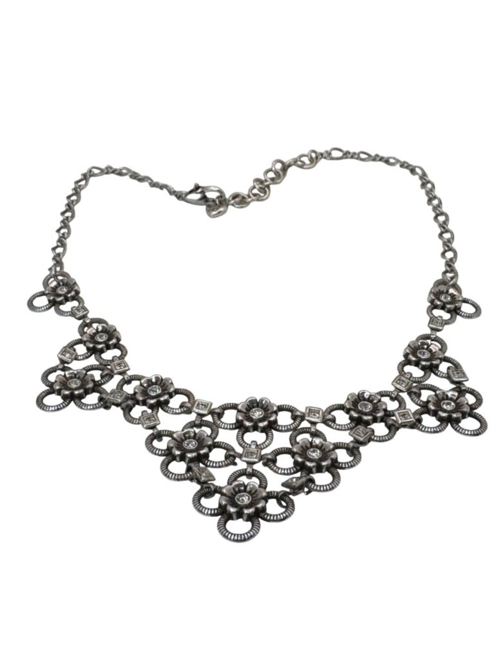 Brighton Joan Of Arc Collar Silver Tone Floral Statement Necklace Rhinestone 18" - Picture 3 of 14